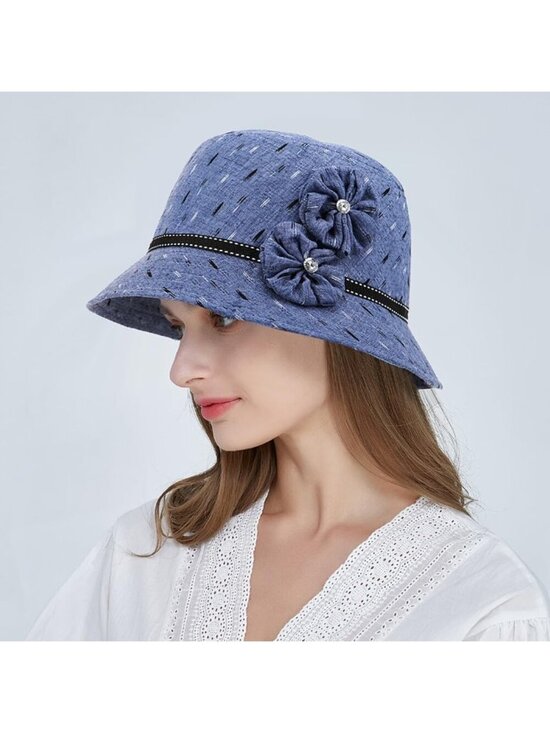 Women\'s Blue Vintage Felt Cloche inter Floral Fedora Imported Bucket Hat main image 4